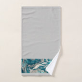Turquoise Abstracte Rand op Grijze Handdoek Set (Handdoek)