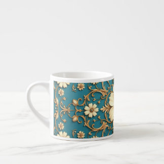 Turquoise achtergrond Bloemen Ontwerp Espresso Kop