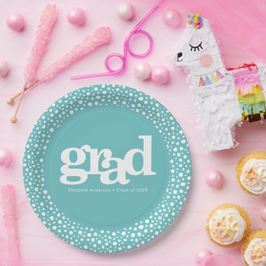 Turquoise afstuderen gewaagde moderne eenvoudige t papieren bordje (Feest)