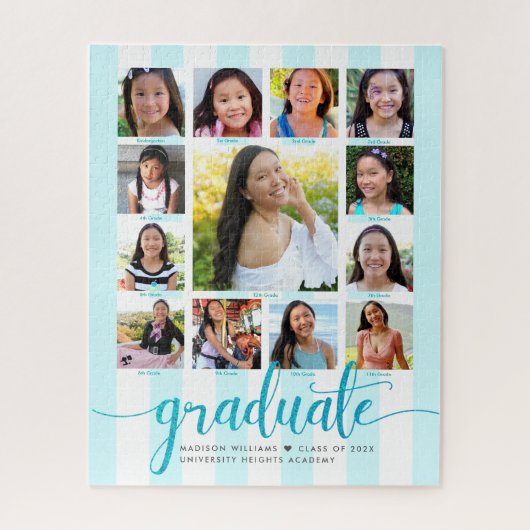 Turquoise Afstuderen K-12 Fotocollage Script Legpuzzel (Verticaal)
