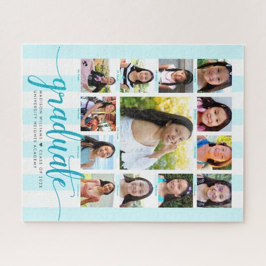 Turquoise Afstuderen K-12 Fotocollage Script Legpuzzel (Horizontaal)