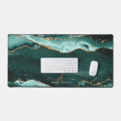 Turquoise Agaat Geode Monogram Faux Gold Script Bureaumat (Keyboard & Muis)