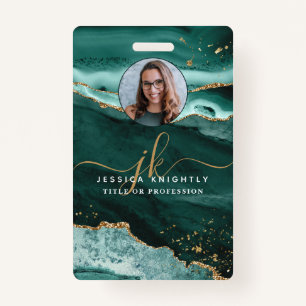 Turquoise Agaat Gold Glitter Script Monogram Foto Badge
