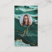 Turquoise Agaat Gold Glitter Script Monogram Foto Visitekaartje (Voorkant)