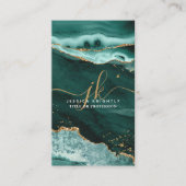 Turquoise Agaat Gold Glitter Script Monogram QR Visitekaartje (Voorkant)