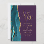 Turquoise Agate doré Pourpre foncé Mariage Carte d (Devant)