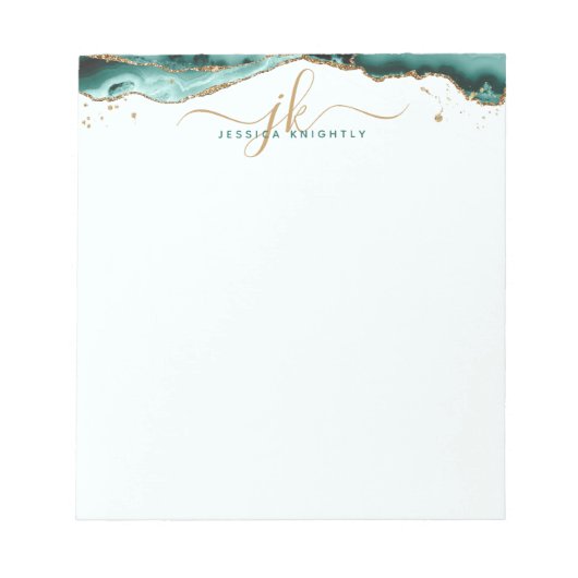 Turquoise Agate Geode Gold Glitter Script Monogram Notitieblok (Voorkant)