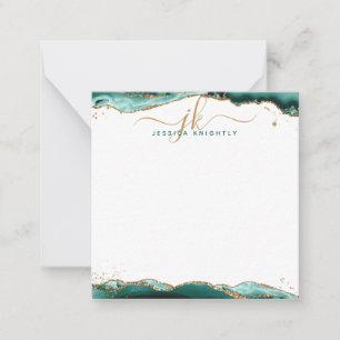 Turquoise Agate Geode Gold Glitter Script Monogram Notitiekaartje
