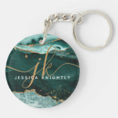 Turquoise Agate Geode Gold Glitter Script Monogram Sleutelhanger (Achterkant)