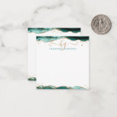 Turquoise Agate Geode Script Monogram Gold Glitter Notitiekaartje (Voorkant / Achterkant in situ)