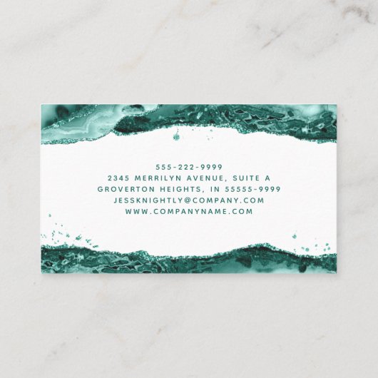 Turquoise Agate Glitter Monogram Script Swash Visitekaartje (Achterkant)