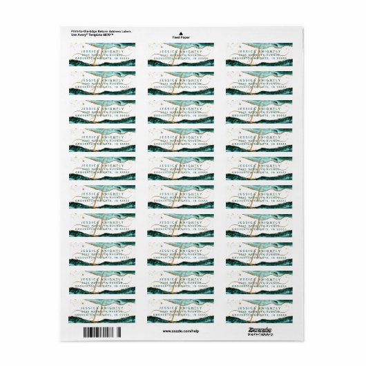 Turquoise Agate Gold Glitter Script Monogram Etiket (Full Sheet)