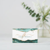 Turquoise Agate Gold Glitter Script Monogram Visitekaartje (Staand voorkant)