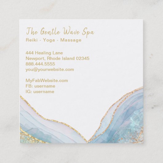 *~* Turquoise AGATE Gold Glitter Visitekaartje (Achterkant)