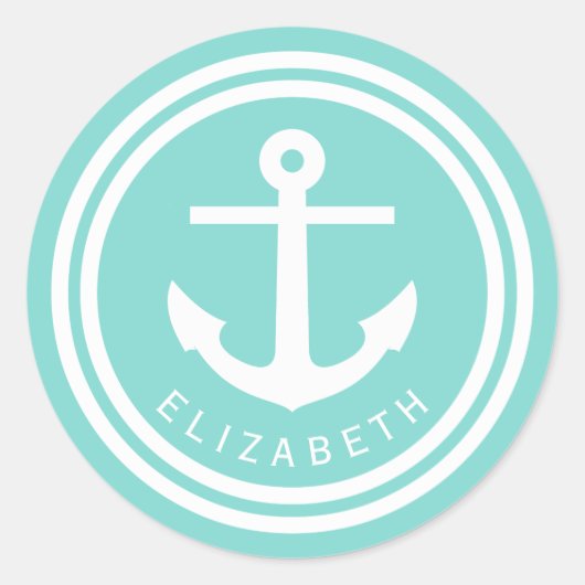 Turquoise Anchor Monogram Envelope zegels voor tag (Voorkant)