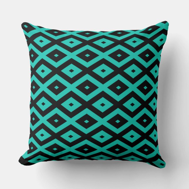 Turquoise and black diamond pattern kussen (Voorkant)