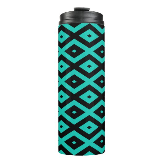 Turquoise and black diamond pattern thermosbeker (Voorkant)