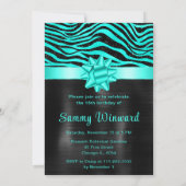 Turquoise and Black Zebra Stripes Sweet Sixteen Kaart (Achterkant)