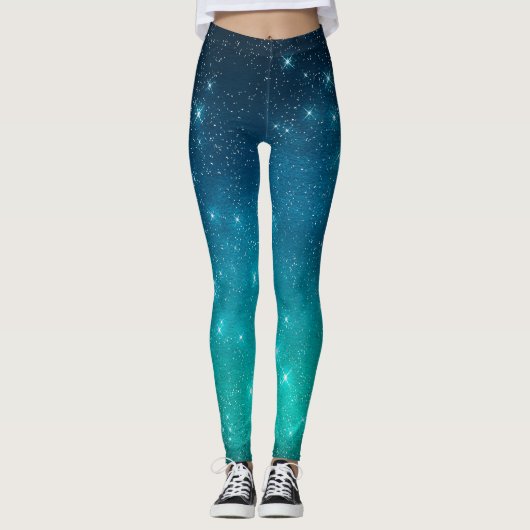 Turquoise and blue gradient starry celestial  leggings (Voorkant)