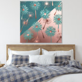  Turquoise and Copper Dandelions Canvas Afdruk (Insitu (Slaapkamer))