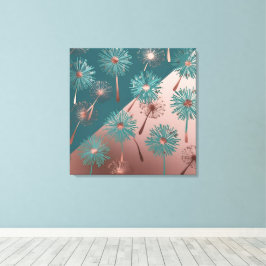  Turquoise and Copper Dandelions Canvas Afdruk
