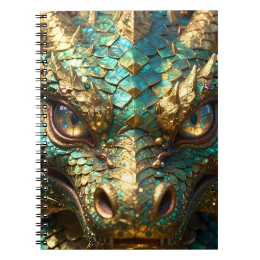 Turquoise and Gold Dragon Face Notitieboek (Voorkant)