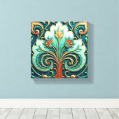 Turquoise and Orange Floral Ornament Canvas Afdruk (Insitu (Houten vloer))
