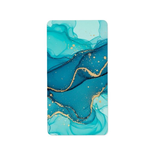 Turquoise and Teal Alcohol Ink Abstract with Gold  Etiket (Voorkant)