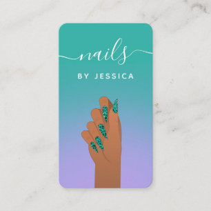 Turquoise Animal Print Glam Nail Artist QR Code Visitekaartje