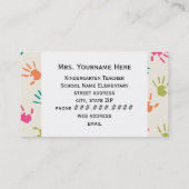 Turquoise Apple Colorful Handprint Teacher Visitekaartje (Achterkant)