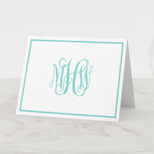 Turquoise Aq 3 Init Wing Script Monogram DIY BG FR Bedankkaart