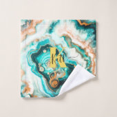 Turquoise Aqua Agate Golden Custom Monogramme mode (Gant de toilette)
