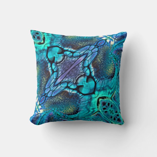Turquoise Aqua blauwgroen blauw paars goud abstrac Kussen (Voorkant)