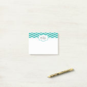 Turquoise Aqua Blauwgroen Chevron Name Monogrammed Post-it® Notes (Op bureau)