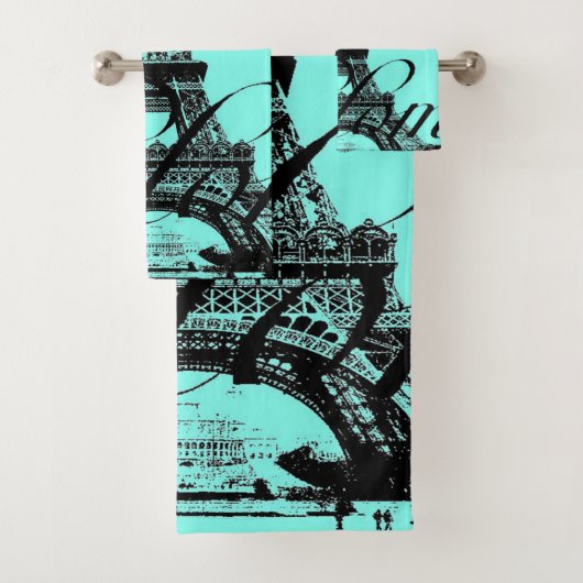 turquoise aqua blauwgroen scripts Paris Eiffel Tow Bad Handdoek (Insitu)