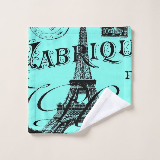 turquoise aqua blauwgroen scripts Paris Eiffel Tow Bad Handdoek (Wasdoekje)