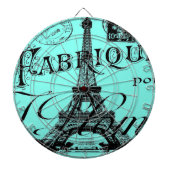 turquoise aqua blauwgroen scripts Paris Eiffel Tow Dartbord (Voorkant)