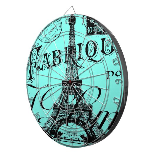 turquoise aqua blauwgroen scripts Paris Eiffel Tow Dartbord (Voorkant Rechts)