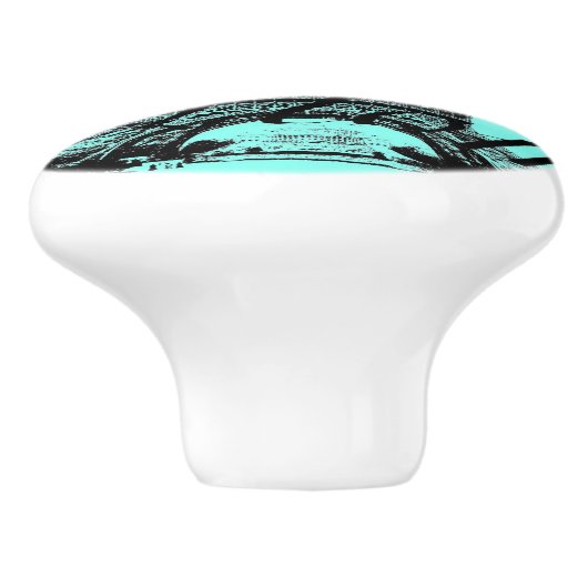 turquoise aqua blauwgroen scripts Paris Eiffel Tow Keramische Knop (Zijkant)