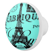 turquoise aqua blauwgroen scripts Paris Eiffel Tow Keramische Knop (Rechts)