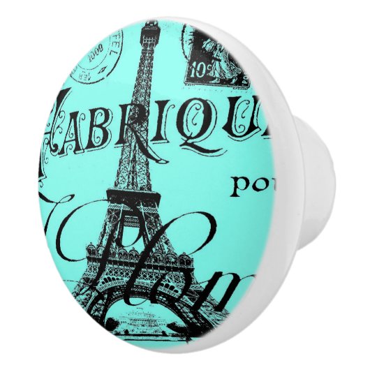 turquoise aqua blauwgroen scripts Paris Eiffel Tow Keramische Knop (Rechts)