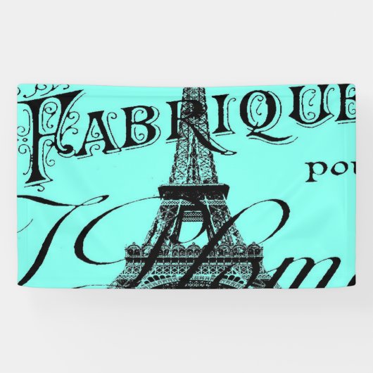 turquoise aqua blauwgroen scripts Paris Eiffel Tow Spandoek (Horizontaal)
