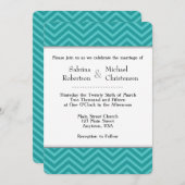 Turquoise Aqua Blue Chevron Invitations de mariage (Devant / Derrière)