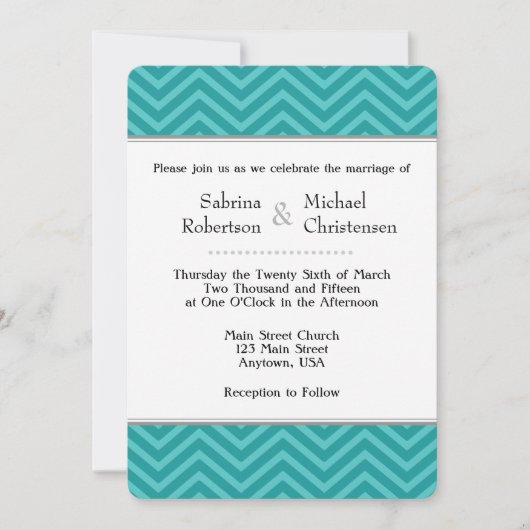 Turquoise Aqua Blue Chevron Invitations de mariage (Devant)