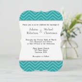 Turquoise Aqua Blue Chevron Invitations de mariage (Debout devant)