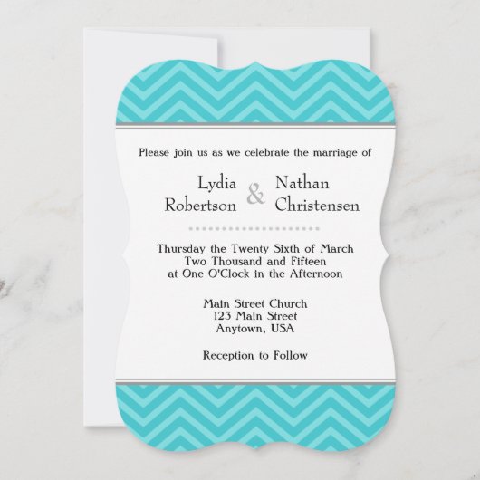 Turquoise Aqua Blue Chevron Wedding Invitations (Devant)