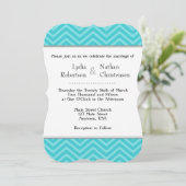 Turquoise Aqua Blue Chevron Wedding Invitations (Debout devant)