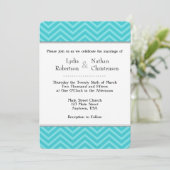 Turquoise Aqua Blue Chevron Wedding Invitations (Debout devant)