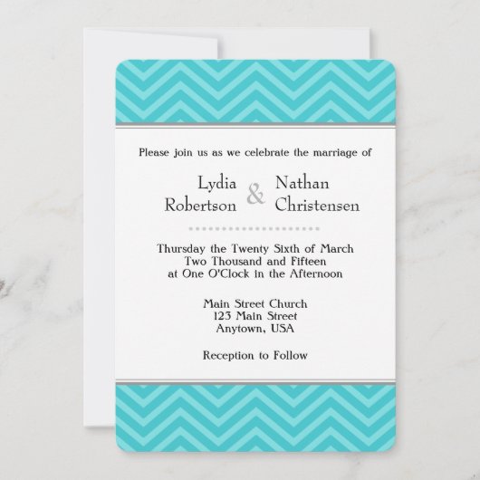 Turquoise Aqua Blue Chevron Wedding Invitations (Devant)