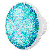 Turquoise Aqua Blue Floral Pattern Keramische Knop (Rechts)